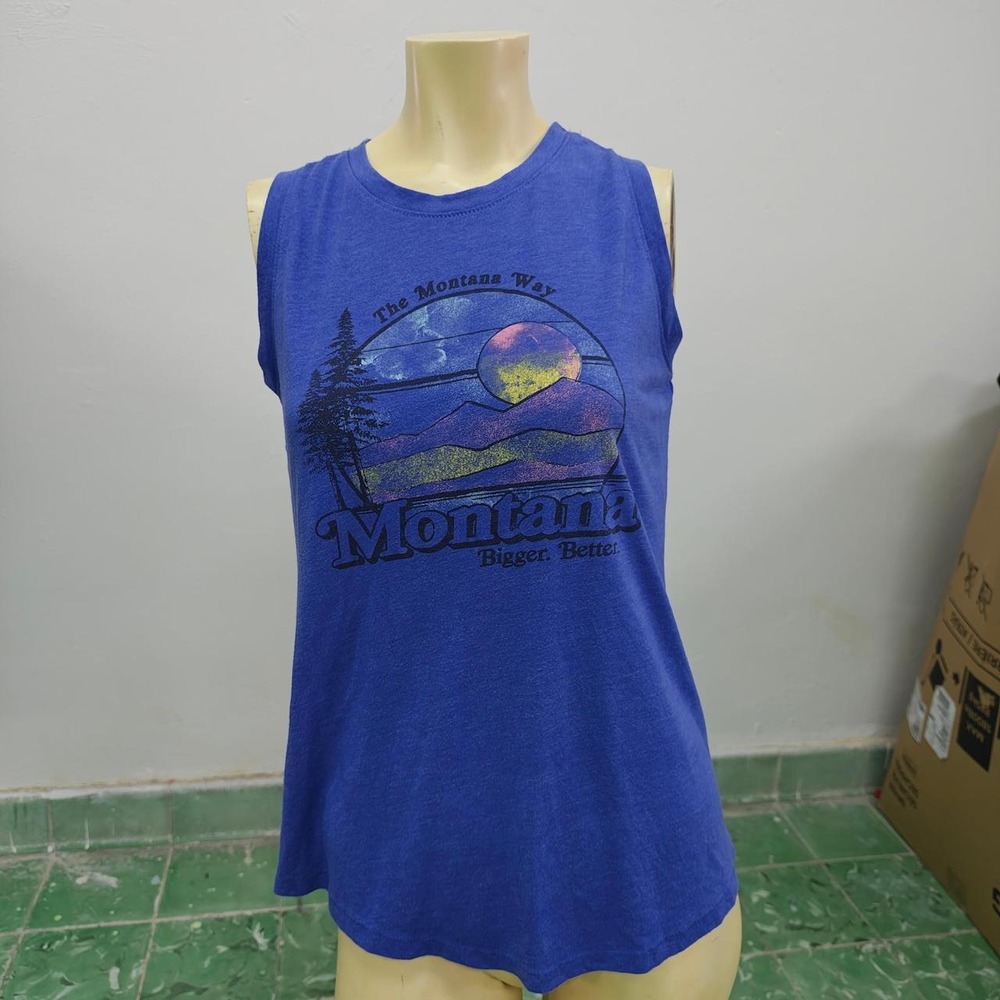 Camp David Montana Graphic Tank Top Blue Sleeveless Summer Outdoors Womens S
